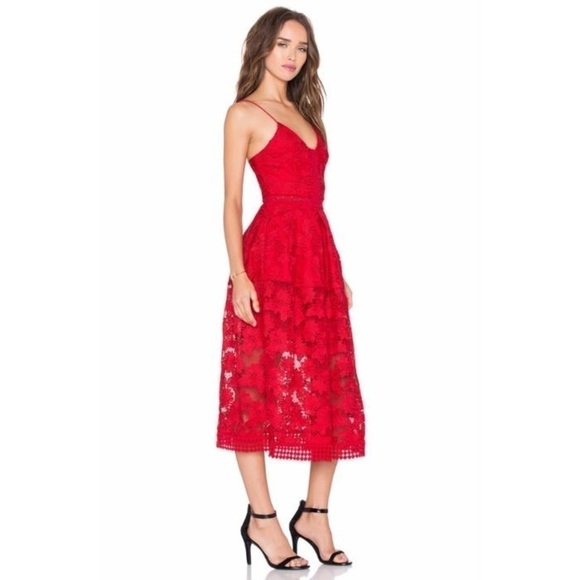 Nicholas Floral Lace Rouleau Ball Dress in Hibiscus Red - Picture 2 of 10